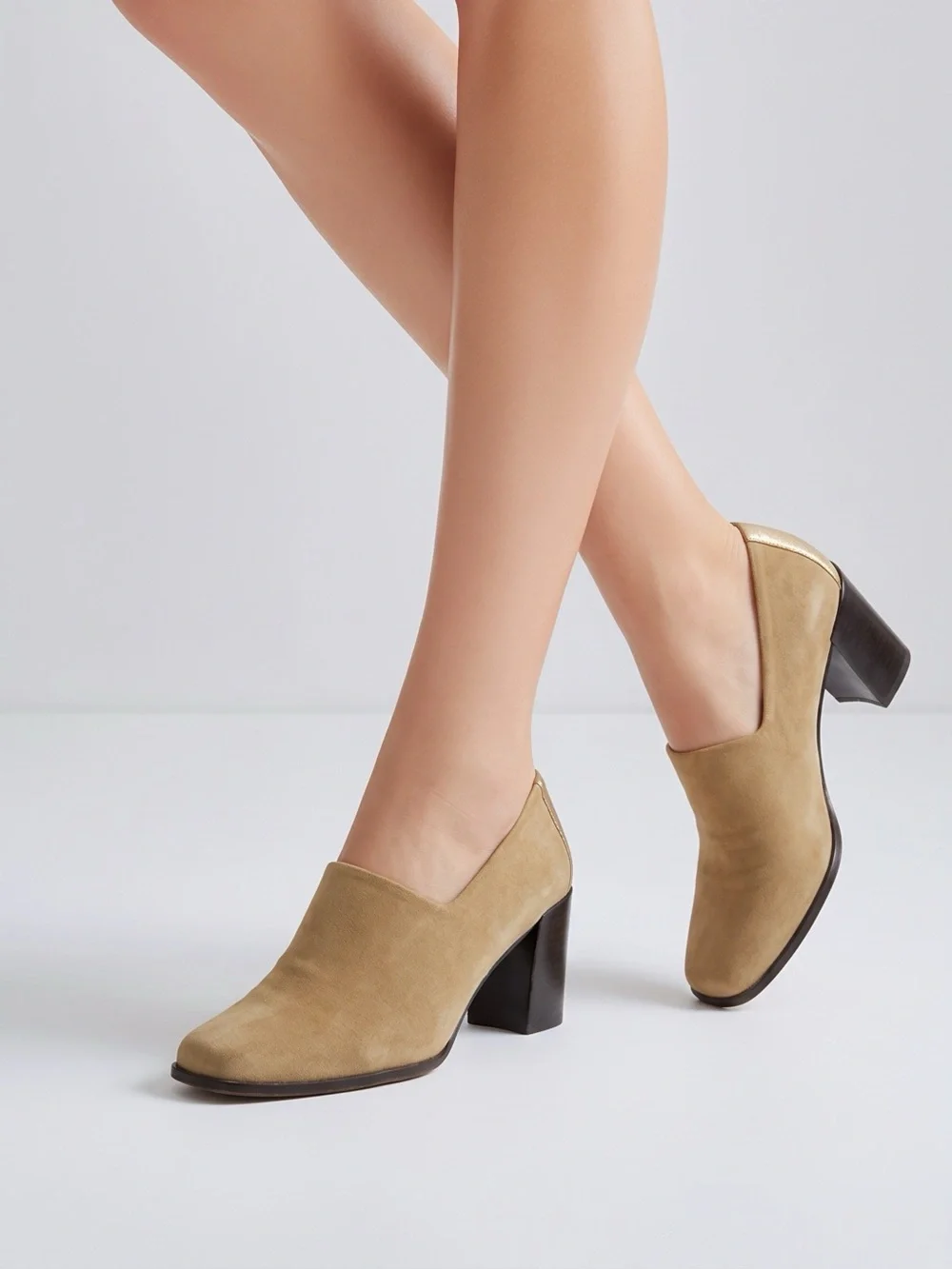 Donald J. Pliner Beige Canvas Block Heel Loafers with Gold Accent